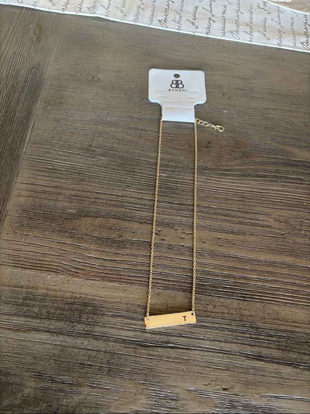 BANSRI Gold Bar Initial 'T' Necklace - Women Jewelry